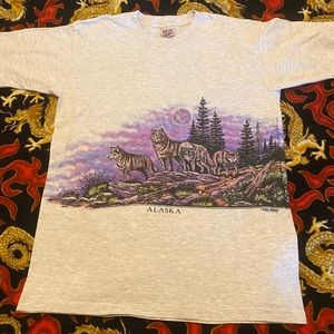 Vintage 1990s wraparound wolf Alaska shirt single stitch made in the USA